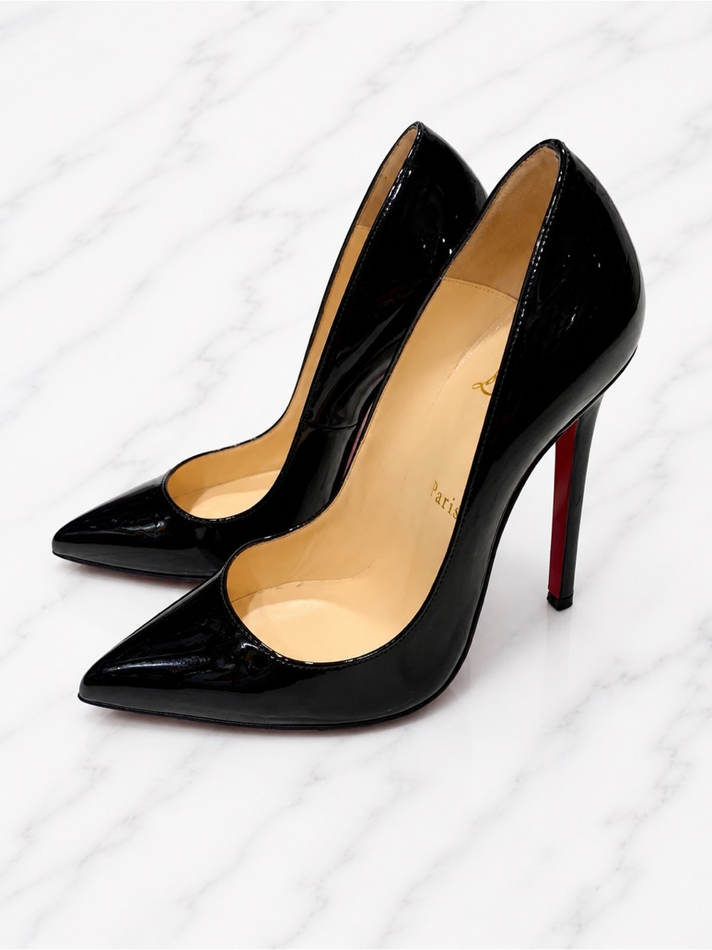 Christian Louboutin Pigalle Black Patent Leather Pointed-Toe Stilettos Heels 37 - Picture 2 of 15